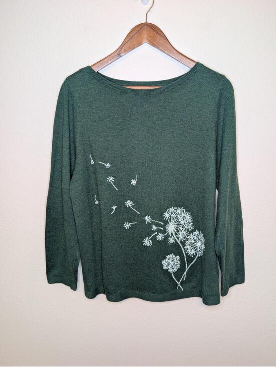 J. Jill Sweaters - J. Jill Women's Sweater Round Neck  Lightweight Dandelion Print Green L PETITE
